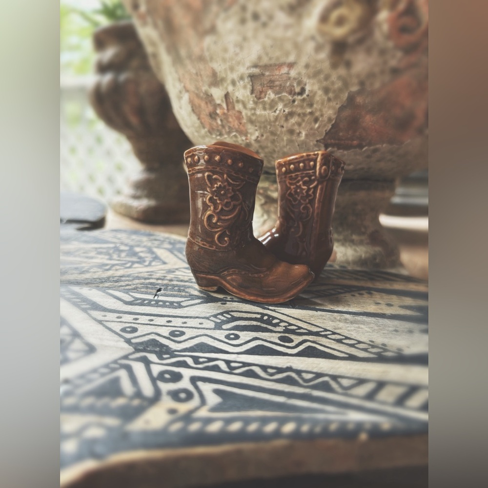 Vintage Ceramic Cowboy Boot Salt & Pepper Shakers | Tan Western